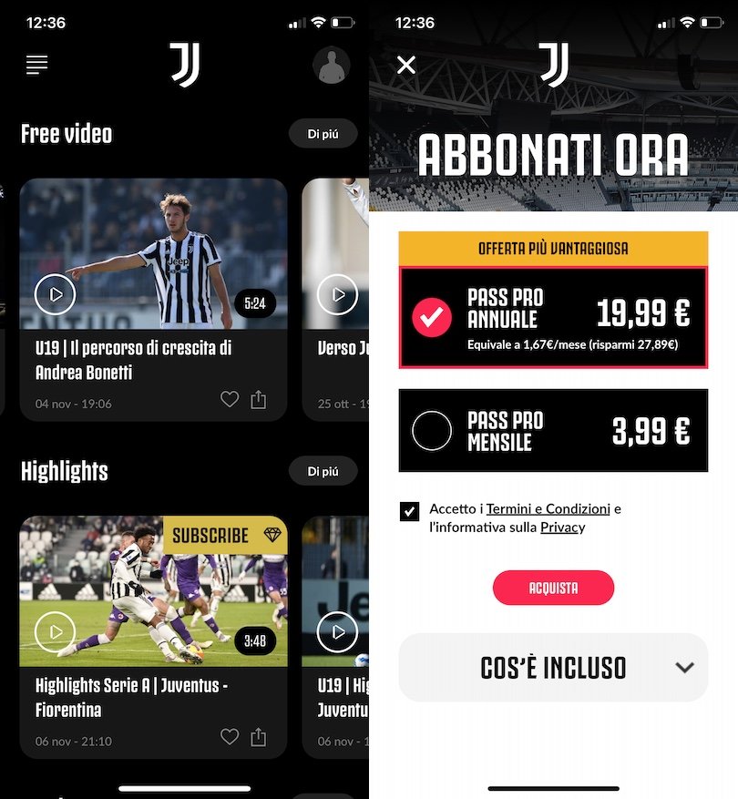 Attivare Juventus TV da app